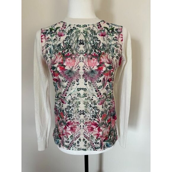 TED BAKER Rayshel Sweater Woven Front Floral Womens Size 0 Ivory Long Sleeve - Picture 2 of 9